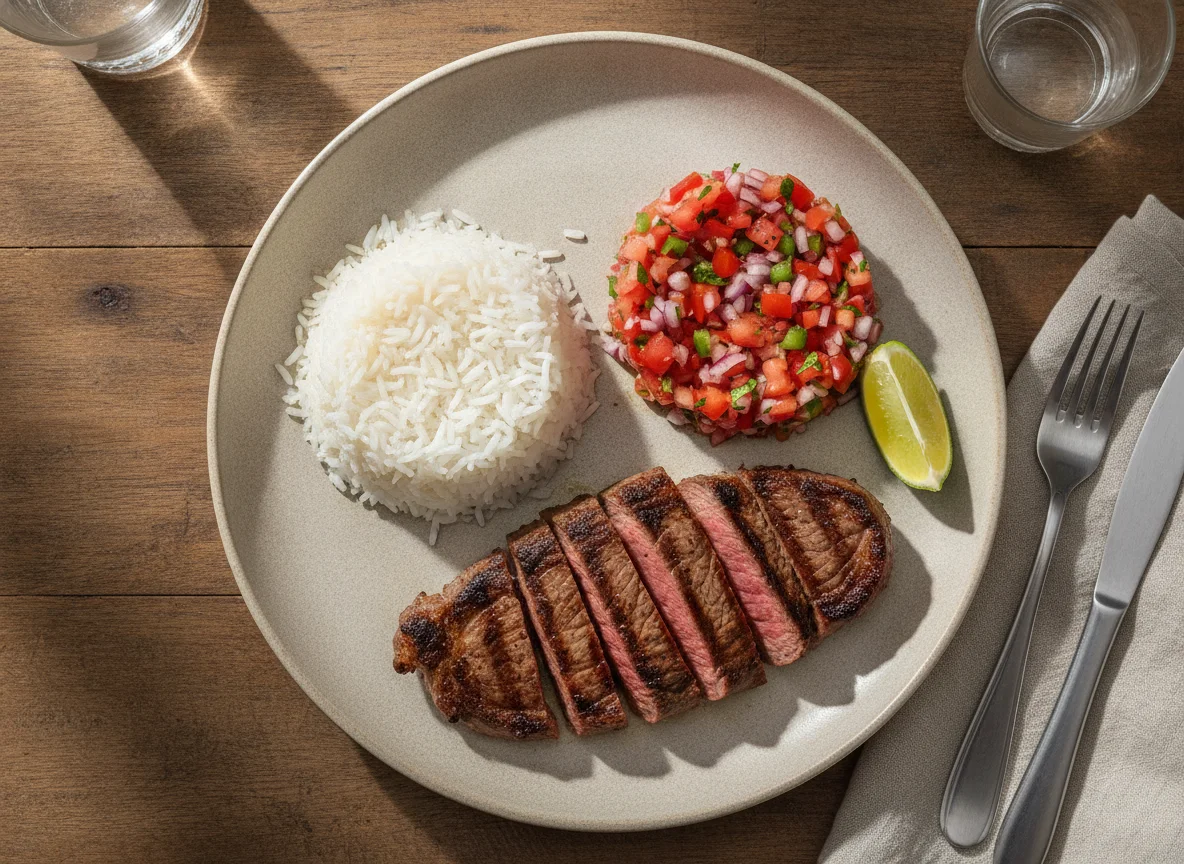 Prato Feito com Carne Grelhada, Arroz e Vinagrete photo