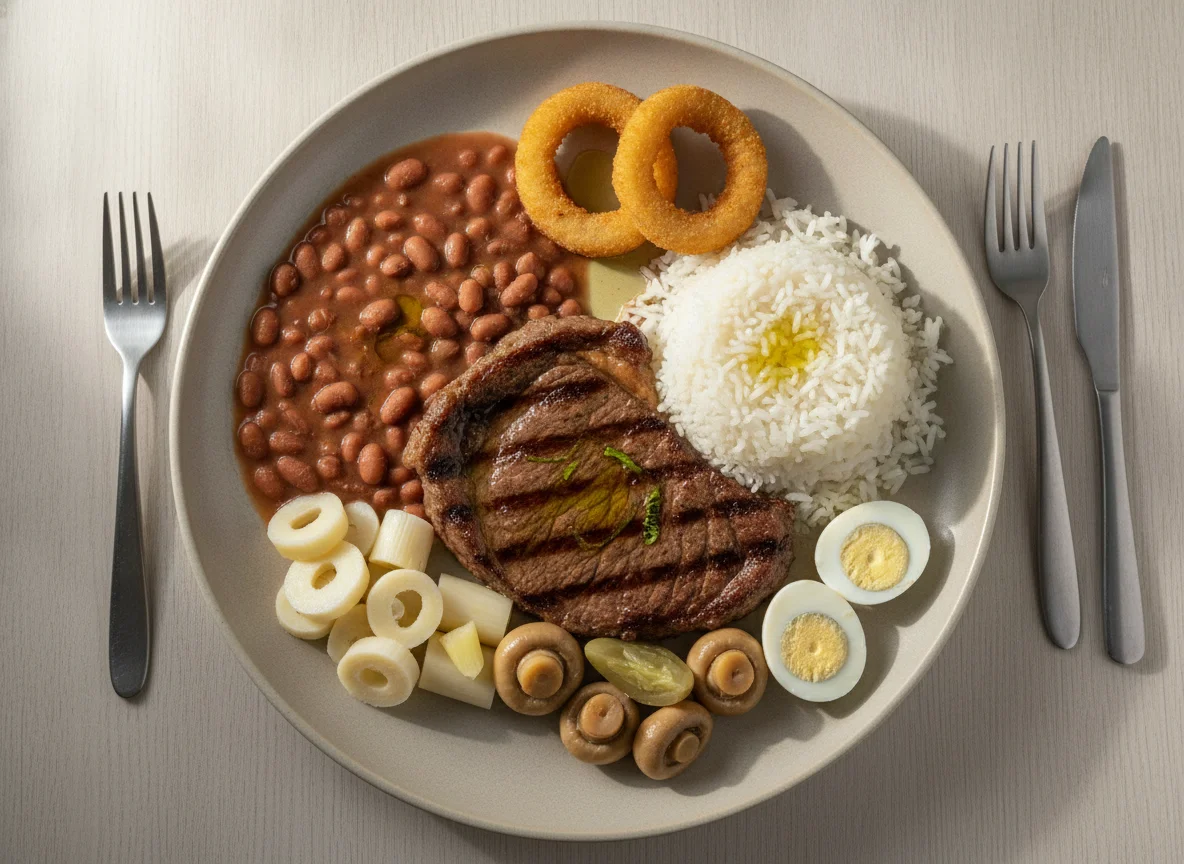 Prato Feito com Carne Grelhada, Arroz, Feijão e Acompanhamentos photo