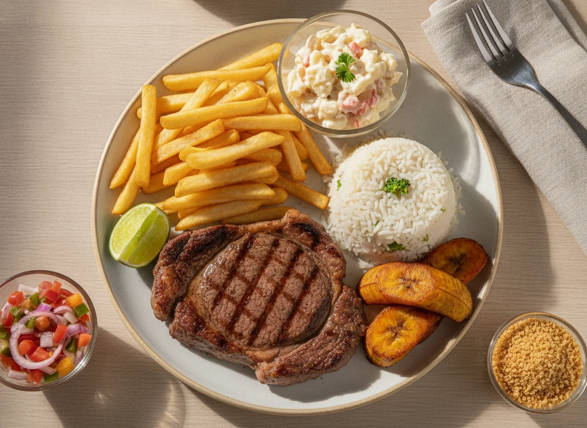 Prato Feito com Carne Grelhada, Batata Frita e Acompanhamentos photo