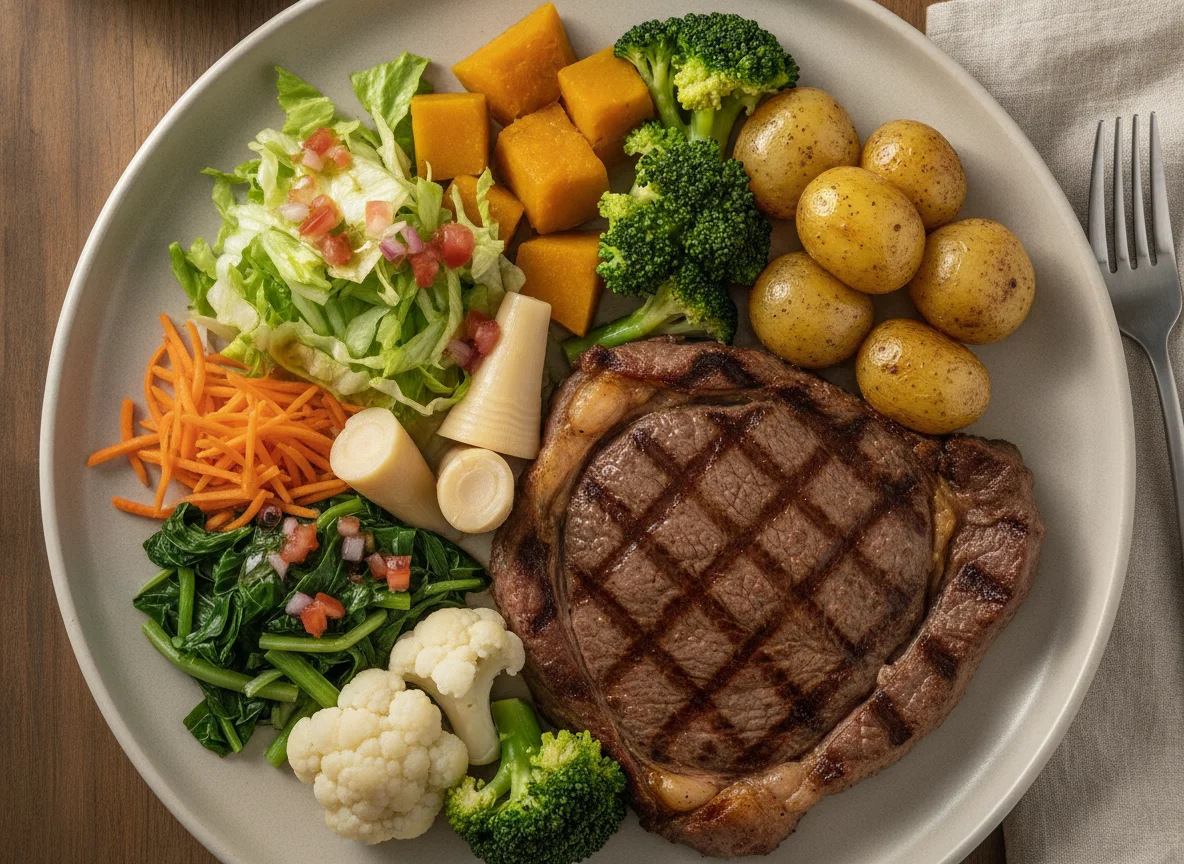 Prato Feito com Carne Grelhada e Legumes photo