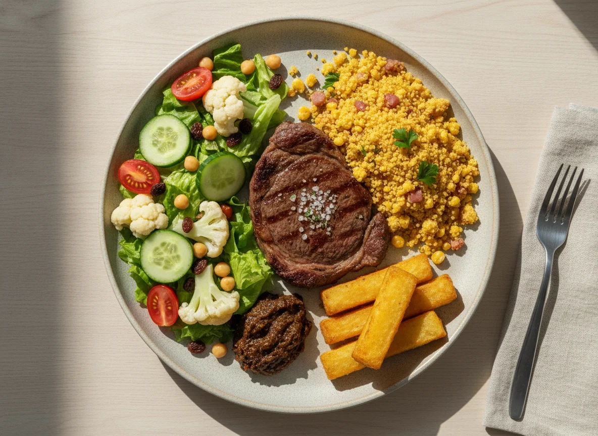 Prato Feito com Carne Grelhada, Farofa e Salada photo
