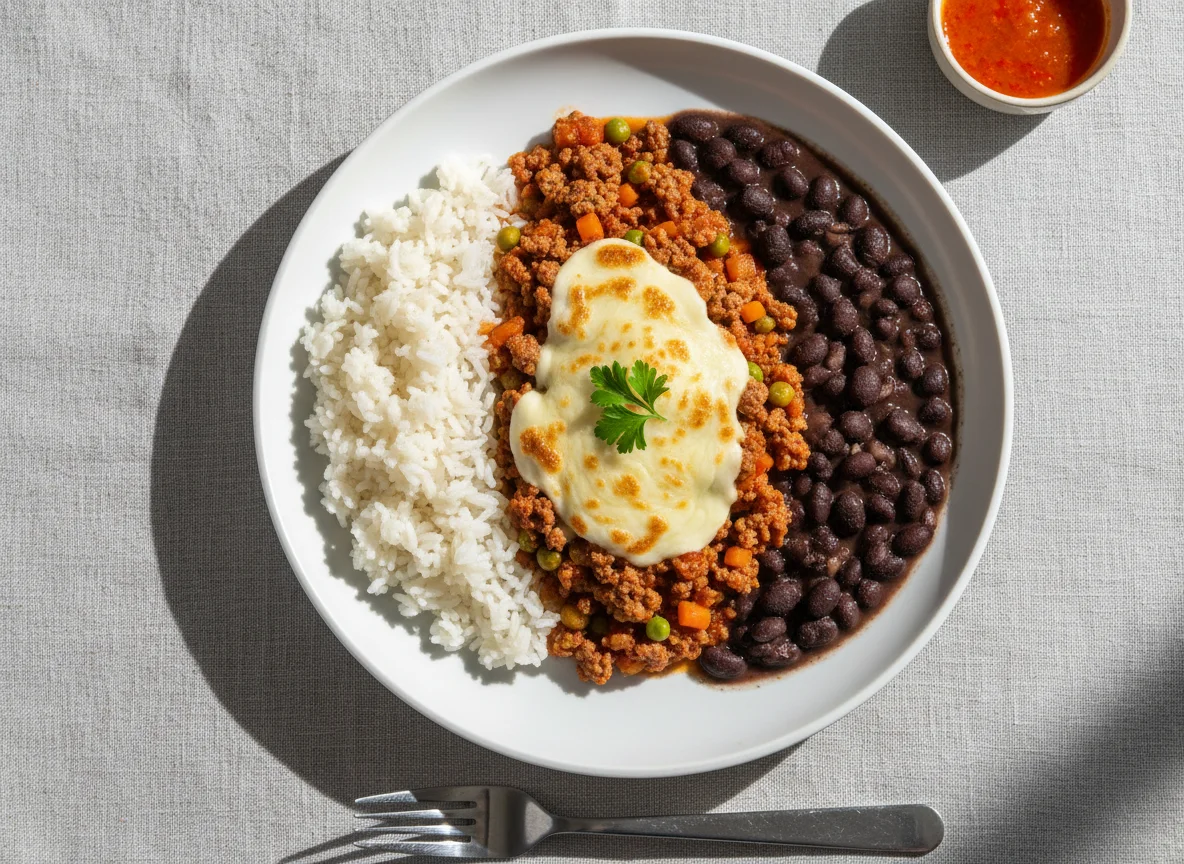 Prato Feito com Carne Moída, Arroz e Feijão photo