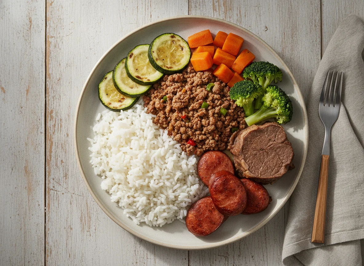 Prato Feito com Carne Moída e Legumes photo