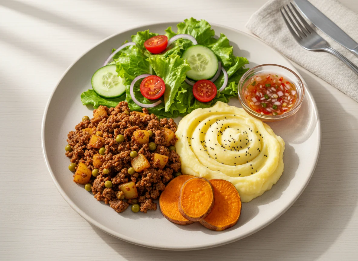 Prato feito com carne moída e purê photo