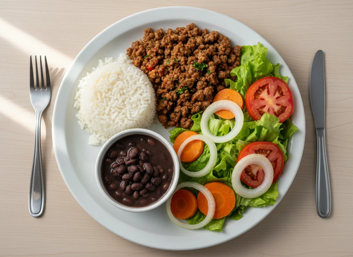Prato feito com carne moída e salada photo