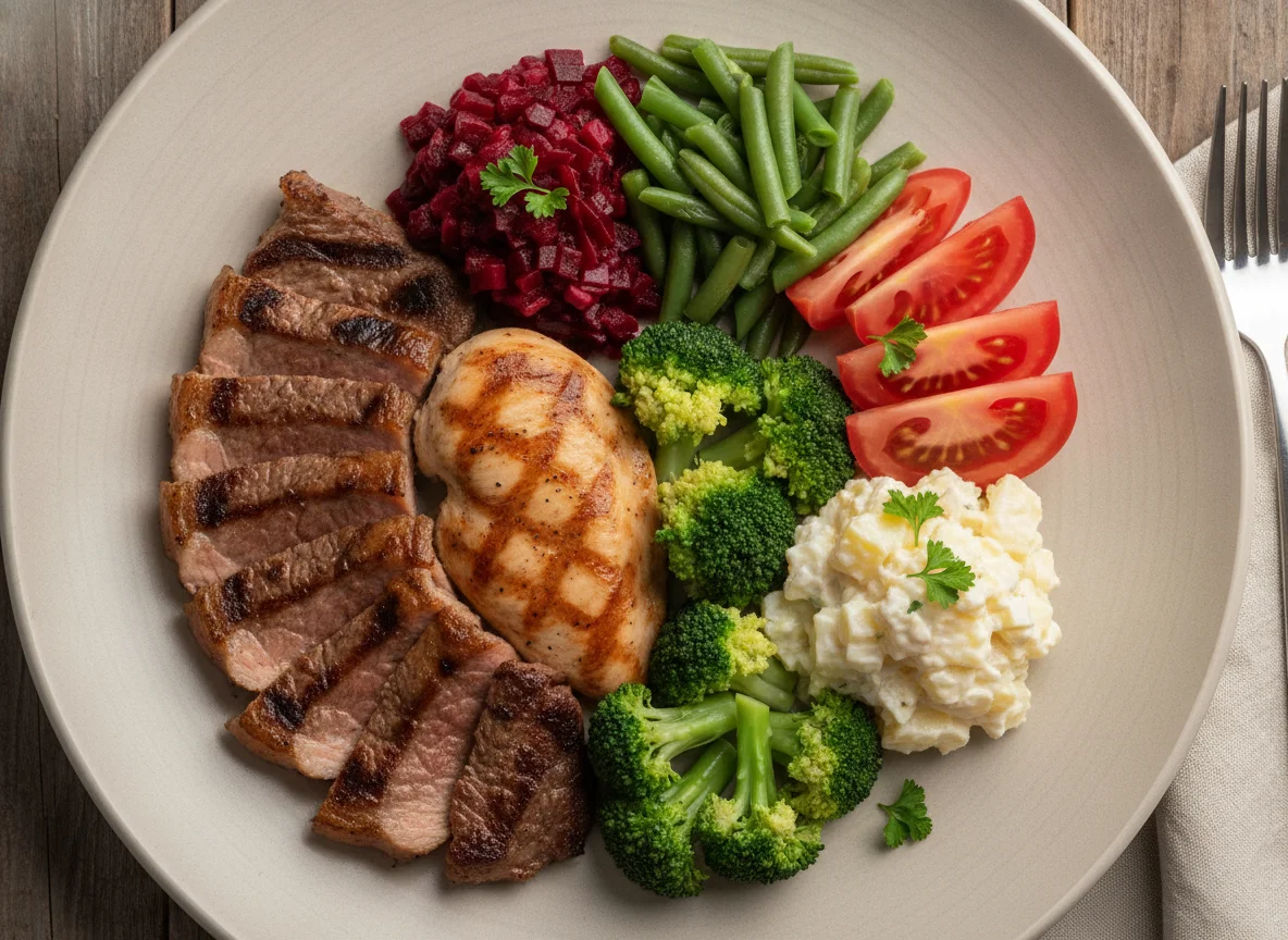 Prato feito com carnes e vegetais photo