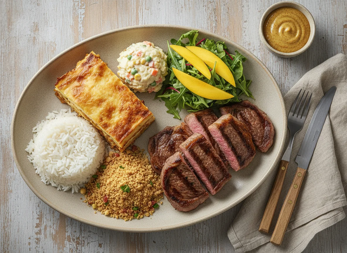 Prato Feito com Churrasco e Lasanha de Frango photo