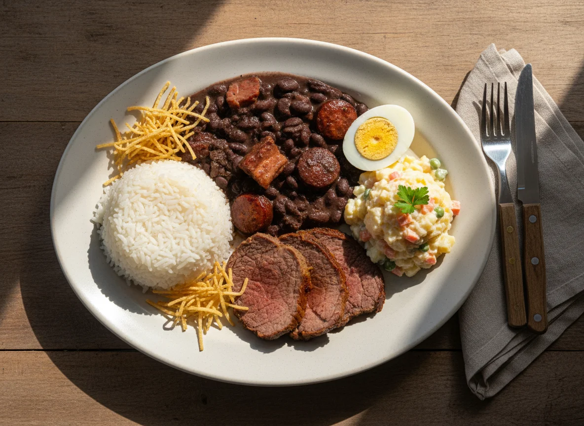 Prato Feito com Feijoada, Carne Assada e Salada de Maionese photo