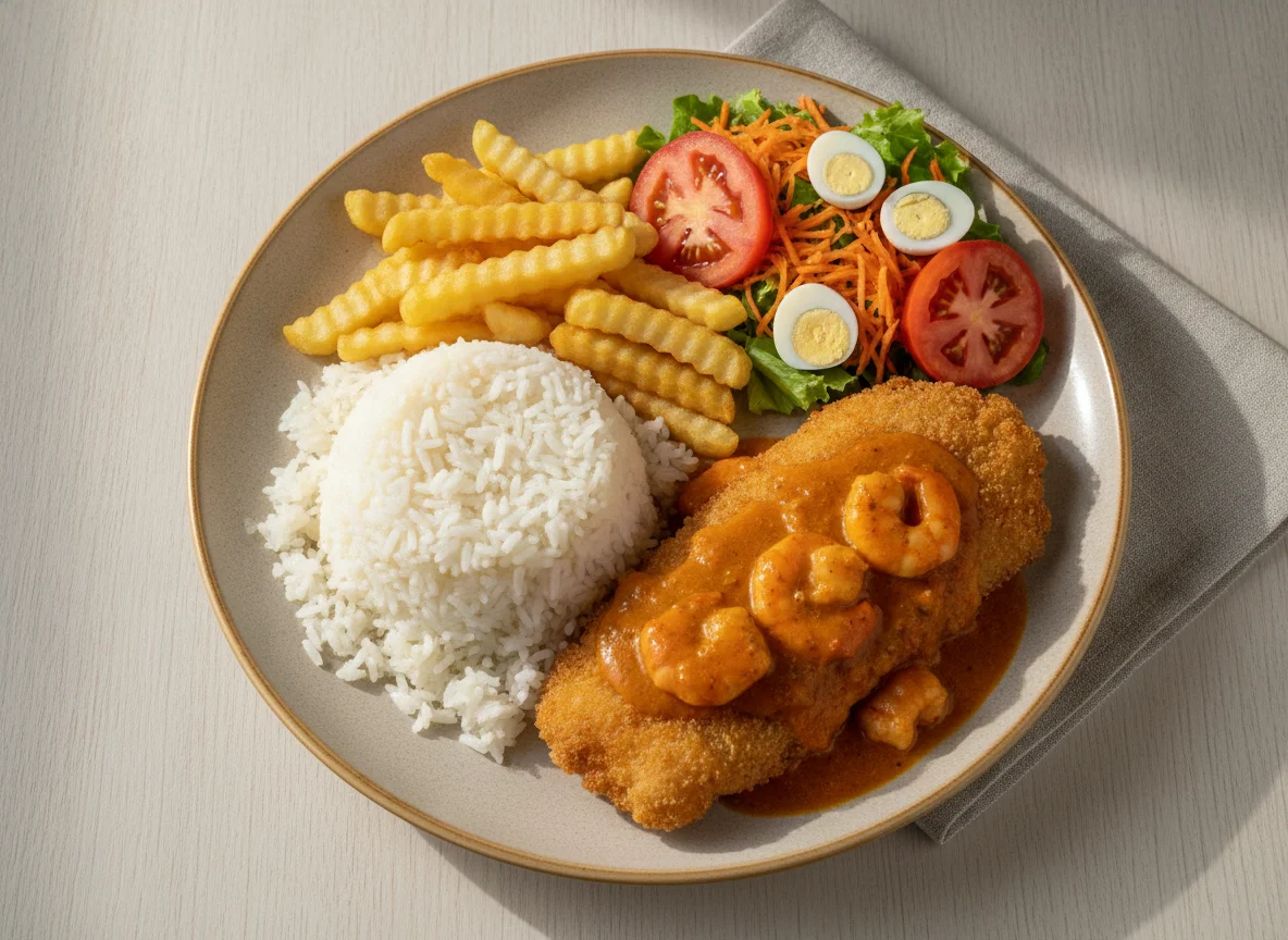 Prato Feito com Filé de Peixe, Arroz, Batata Frita e Salada photo