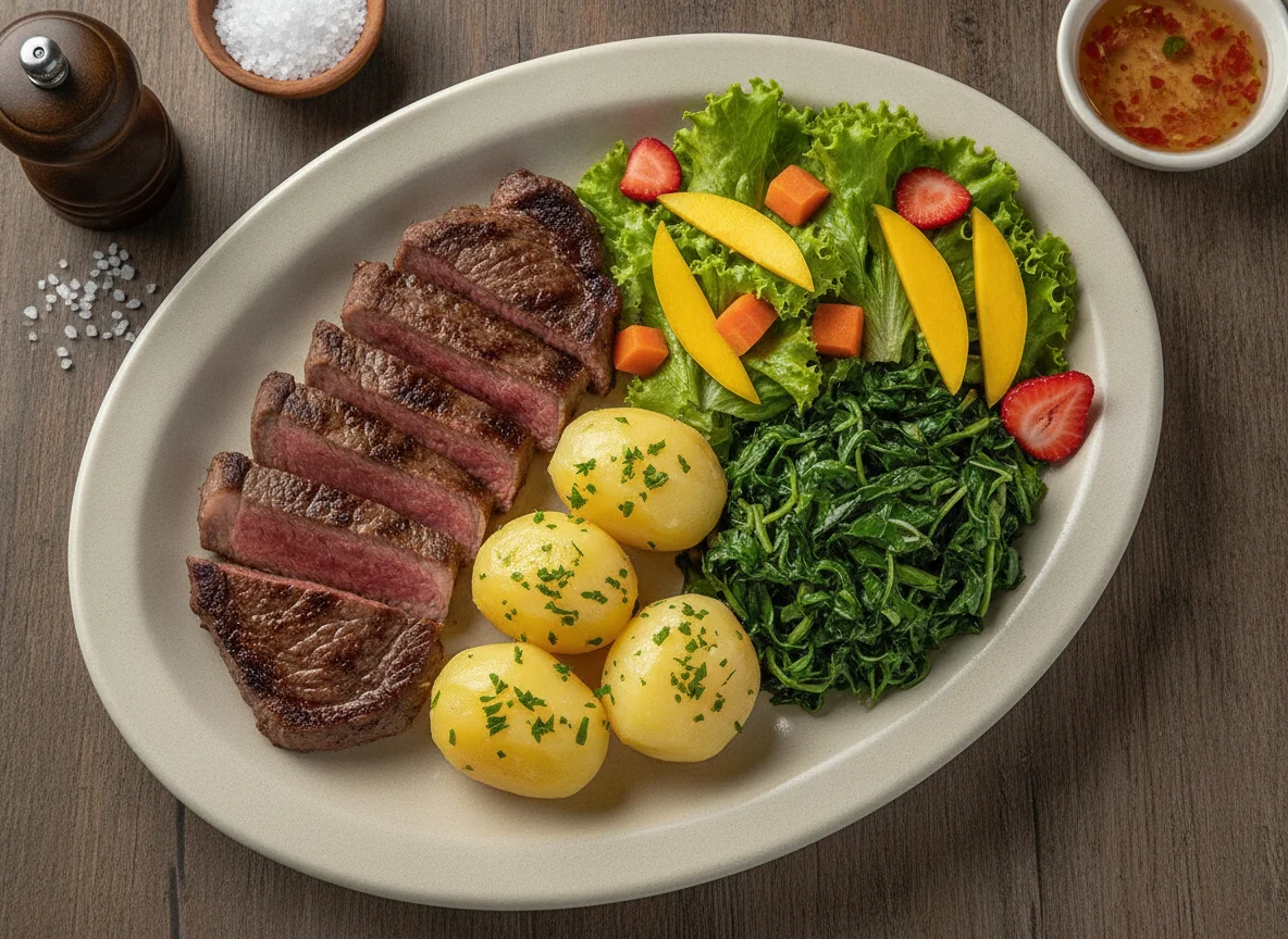 Prato Feito com Fraldinha, Batatas e Salada photo