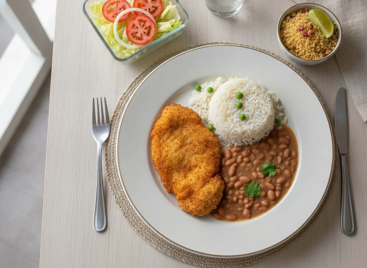 Prato Feito com Frango à Milanesa, Arroz e Feijão photo
