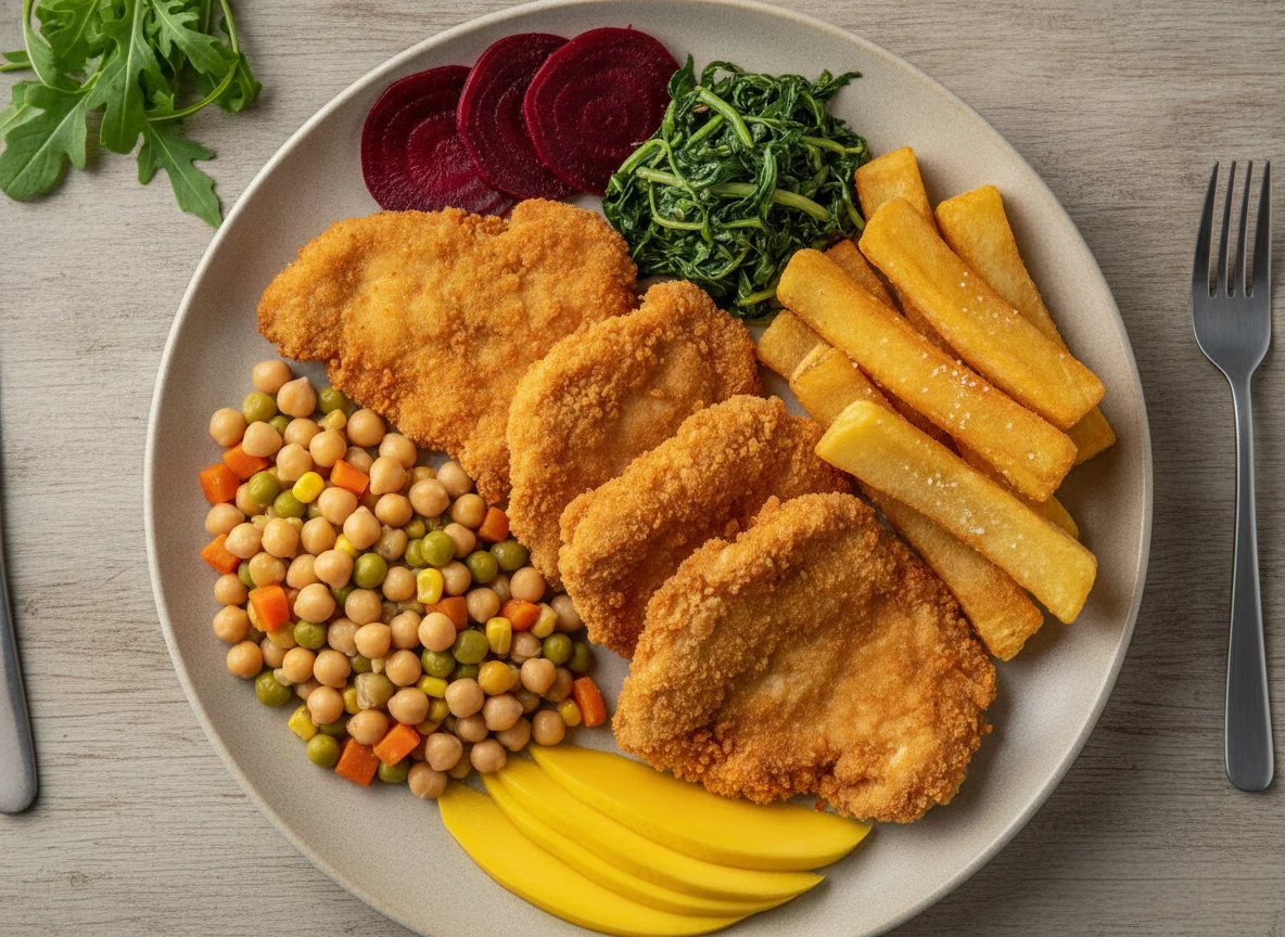 Prato Feito com Frango à Milanesa, Mandioca e Saladas photo