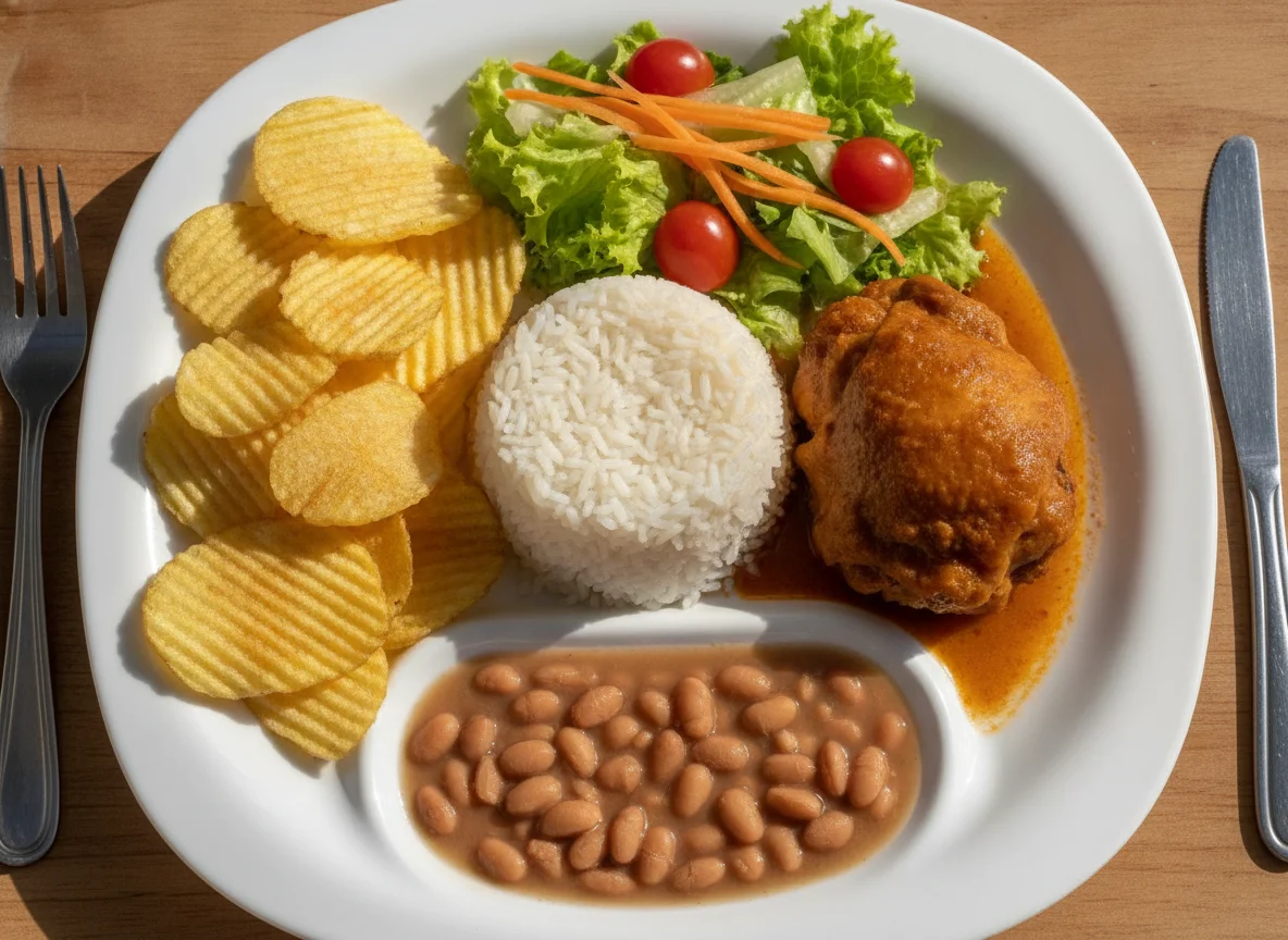 Prato Feito com Frango, Arroz e Batata Chips photo
