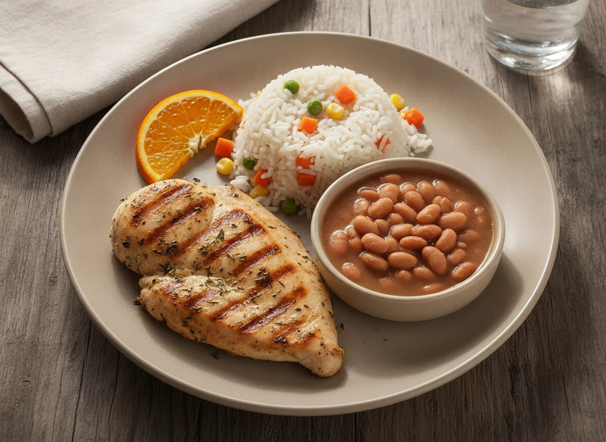 Prato Feito com Frango, Arroz e Feijão photo