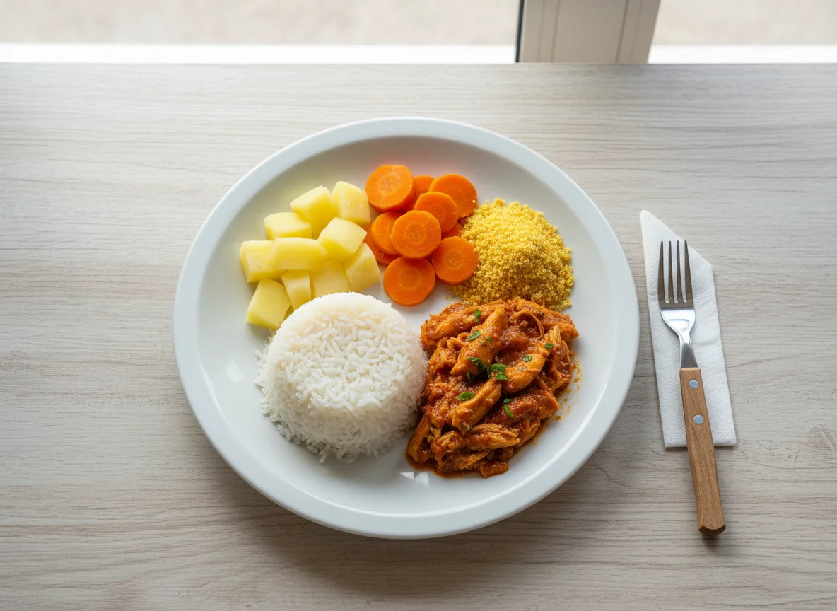 Prato Feito com Frango, Arroz e Legumes photo