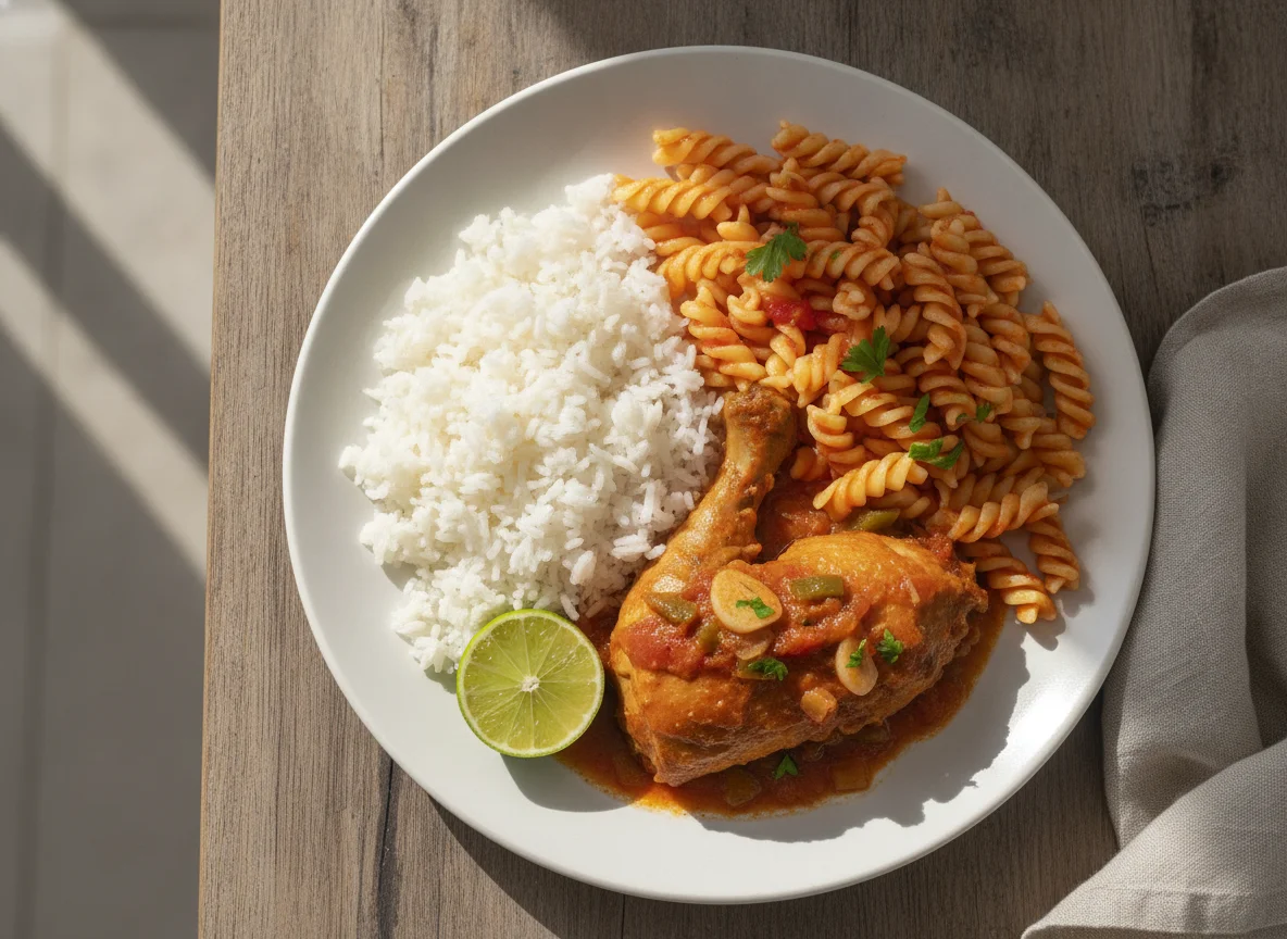 Prato Feito com Frango, Arroz e Macarrão photo