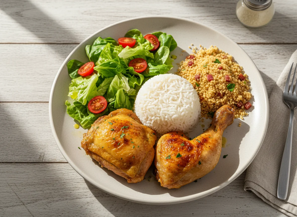 Prato Feito com Frango Assado, Arroz, Salada e Farofa photo