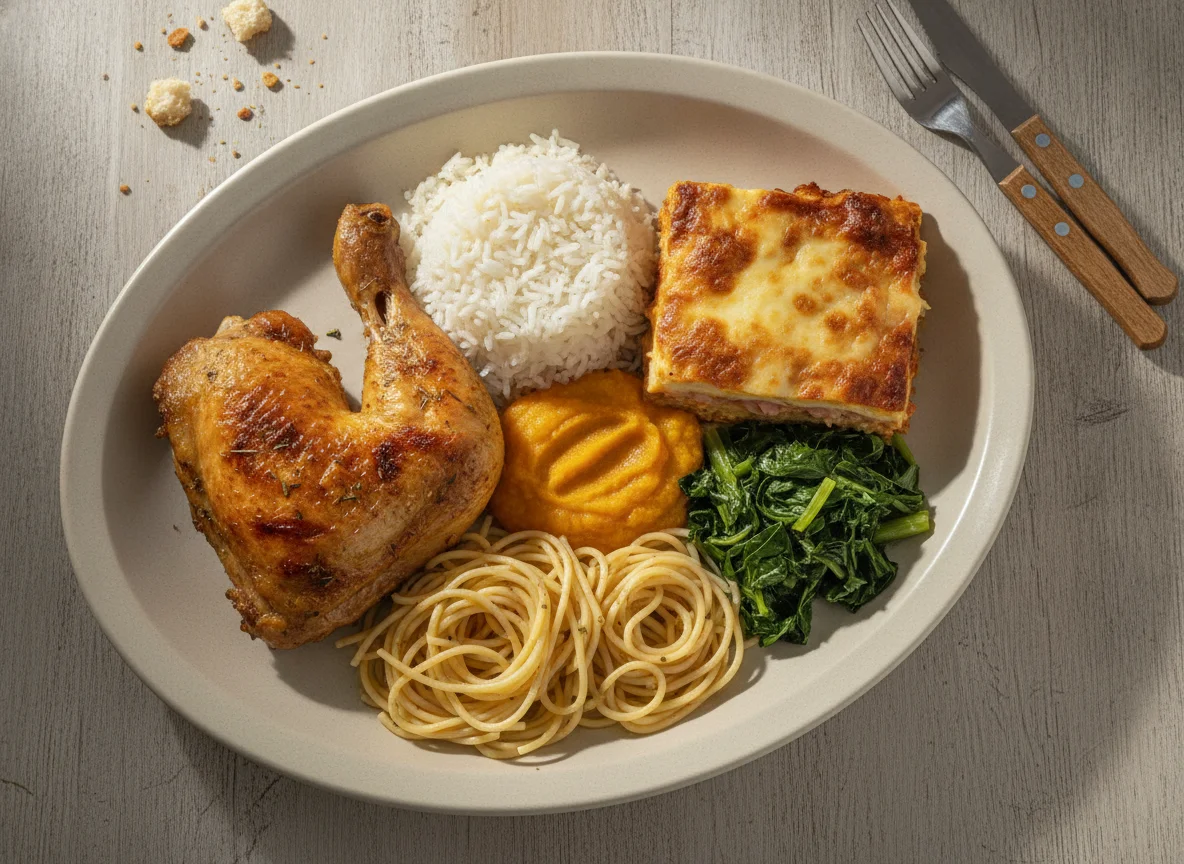 Prato Feito com Frango Assado e Lasanha photo