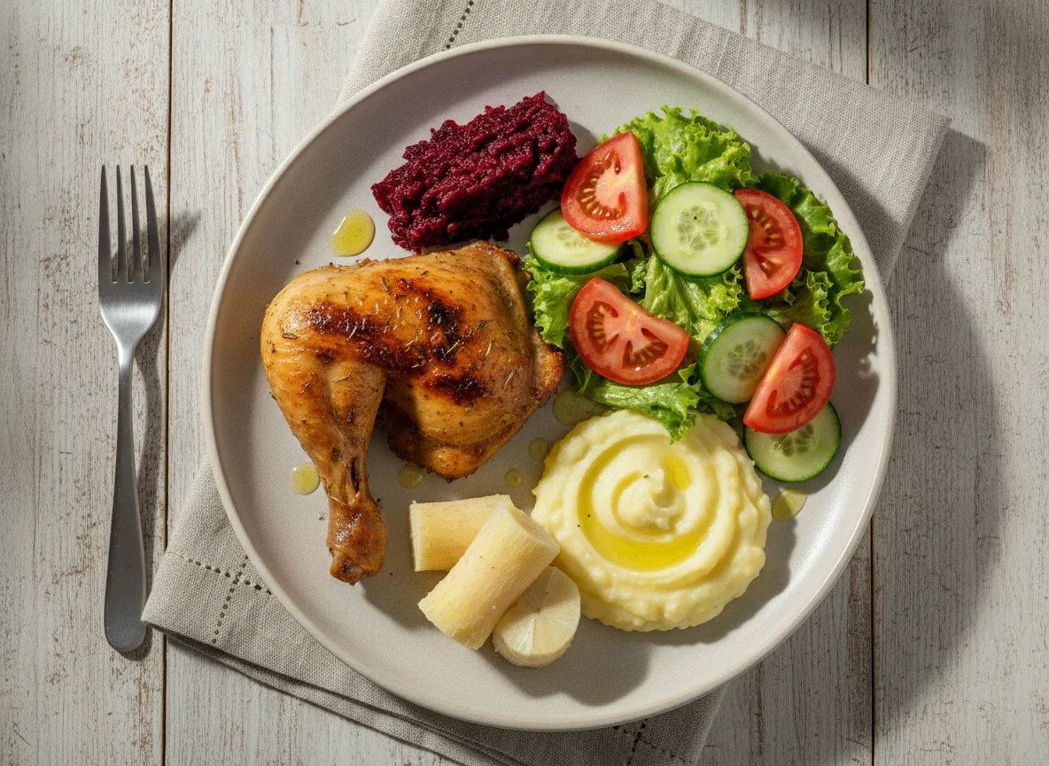 Prato Feito com Frango Assado, Salada e Acompanhamentos photo