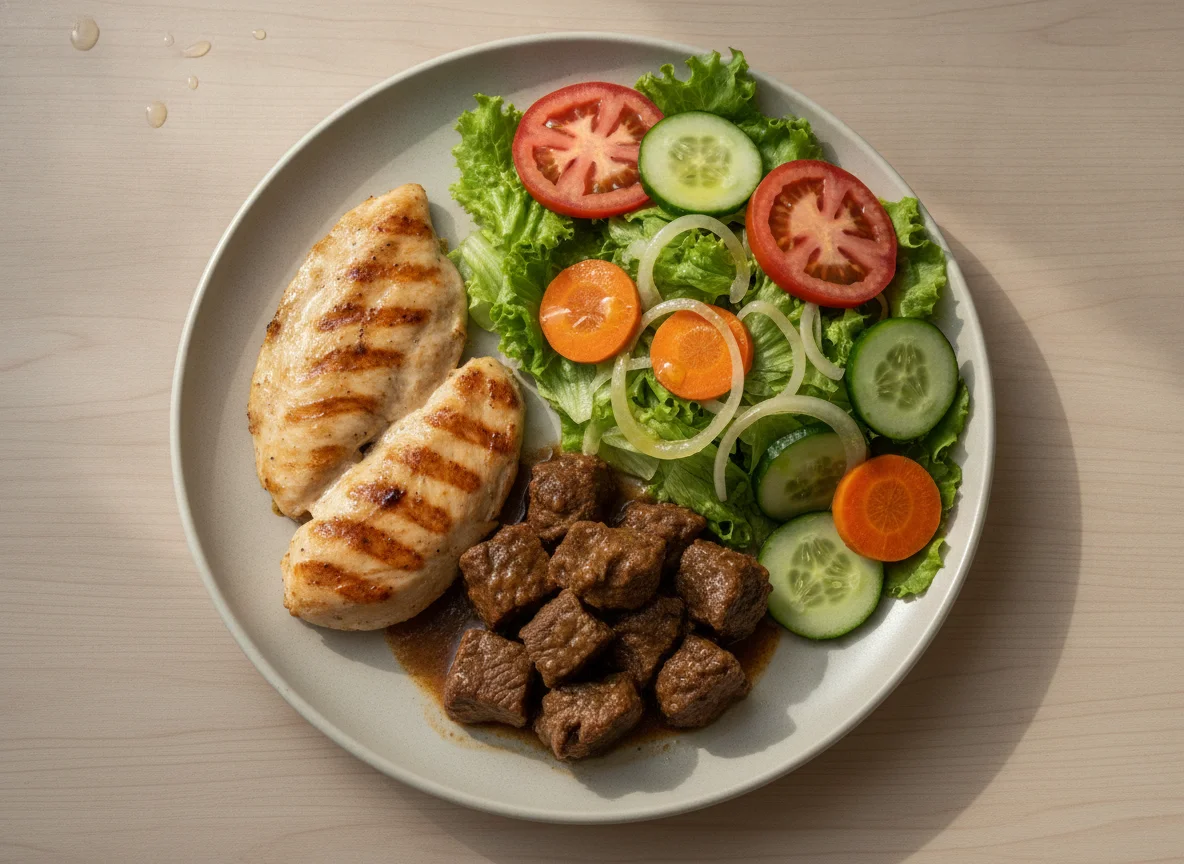 Prato Feito com Frango, Carne e Salada photo