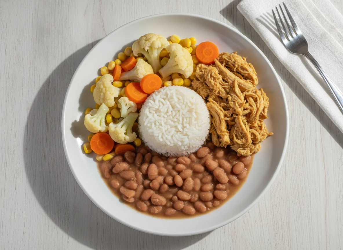 Prato Feito com Frango Desfiado e Legumes photo