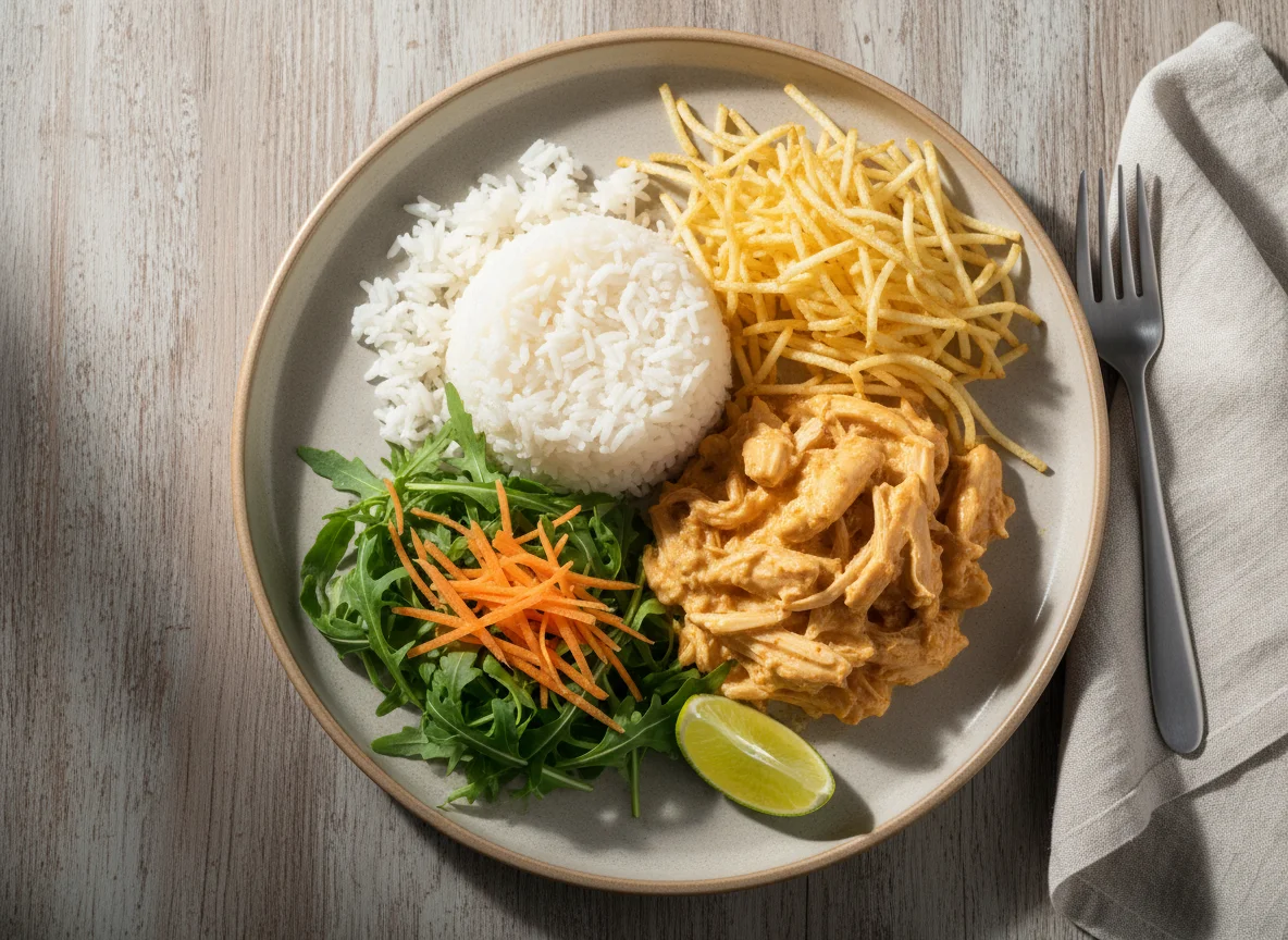 Prato feito com frango desfiado e salada photo