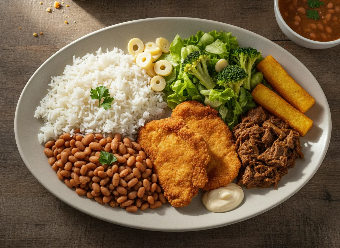 Prato Feito com Frango Empanado, Carne de Panela e Salada photo