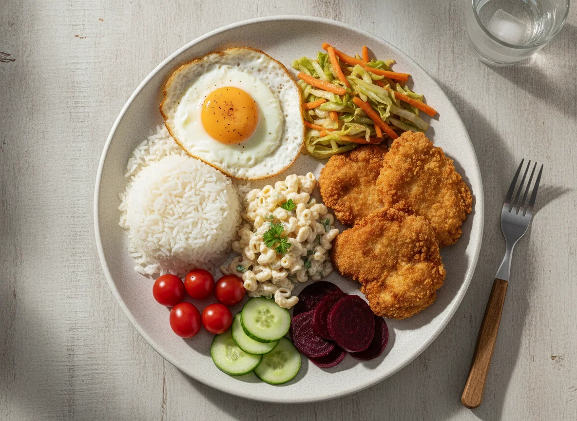 Prato Feito com Frango Empanado, Ovo e Saladas photo