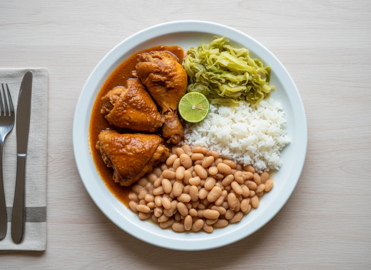 Prato Feito com Frango, Feijão, Arroz e Repolho photo