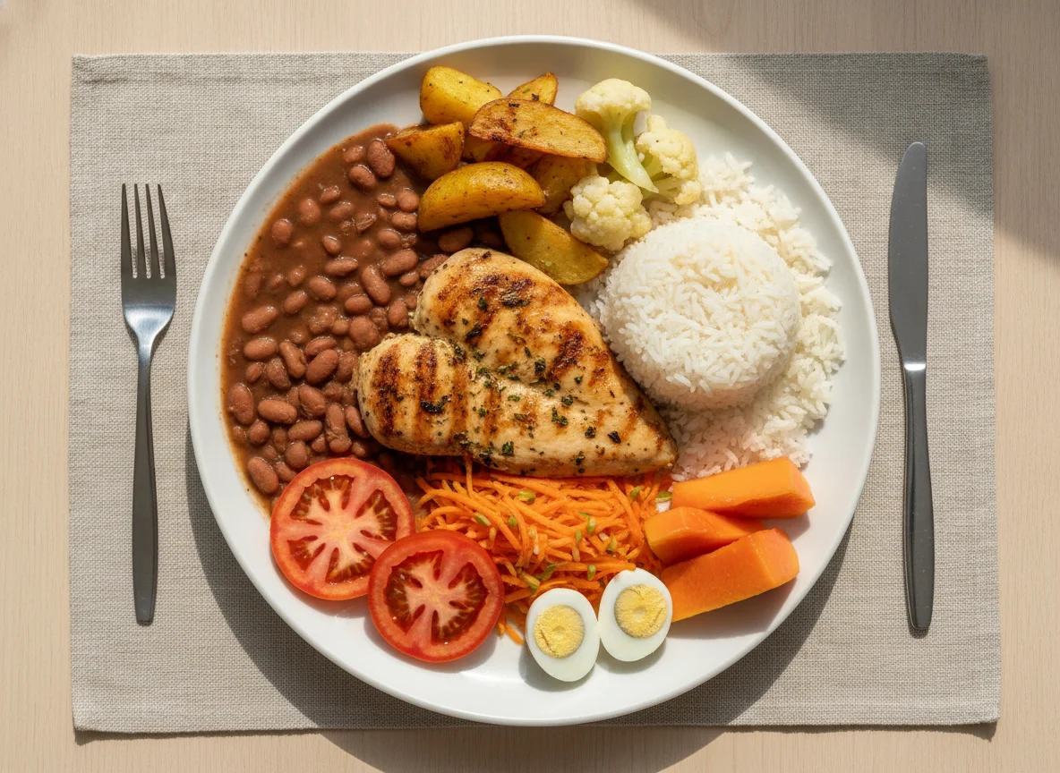 Prato Feito com Frango Grelhado, Arroz, Feijão e Legumes photo
