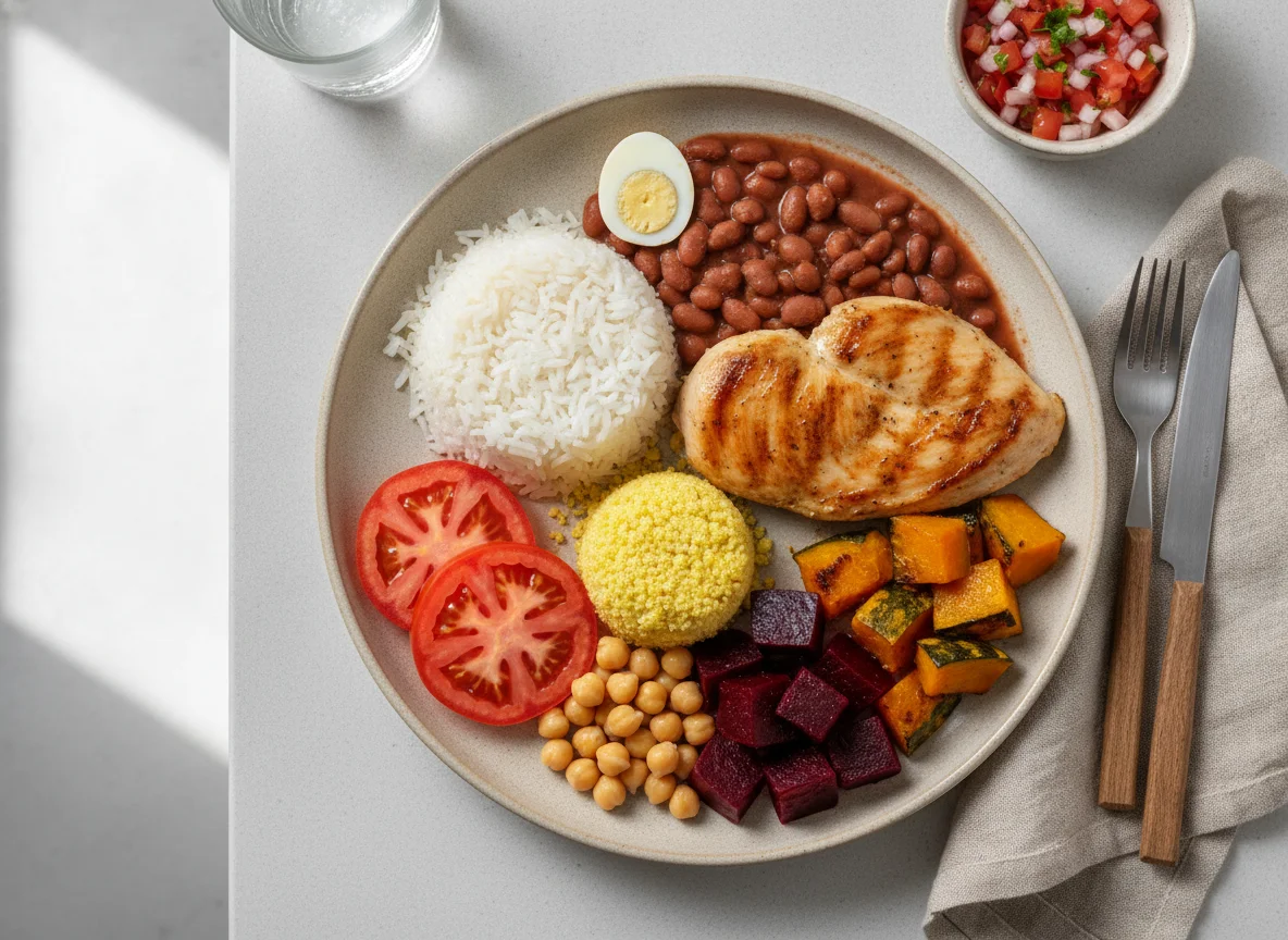 Prato Feito com Frango Grelhado e Saladas photo