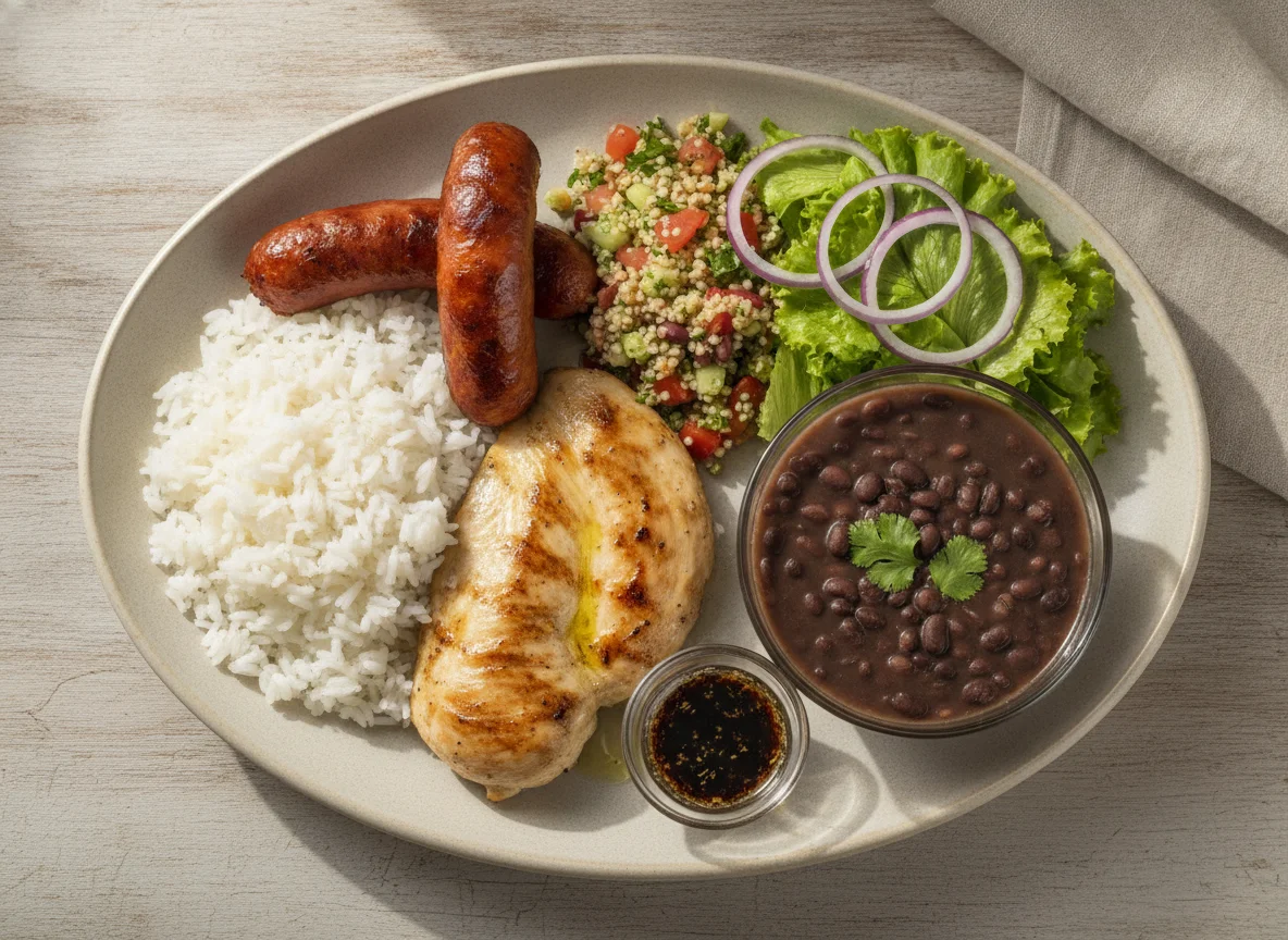 Prato Feito com Frango Grelhado, Linguiça e Salada photo