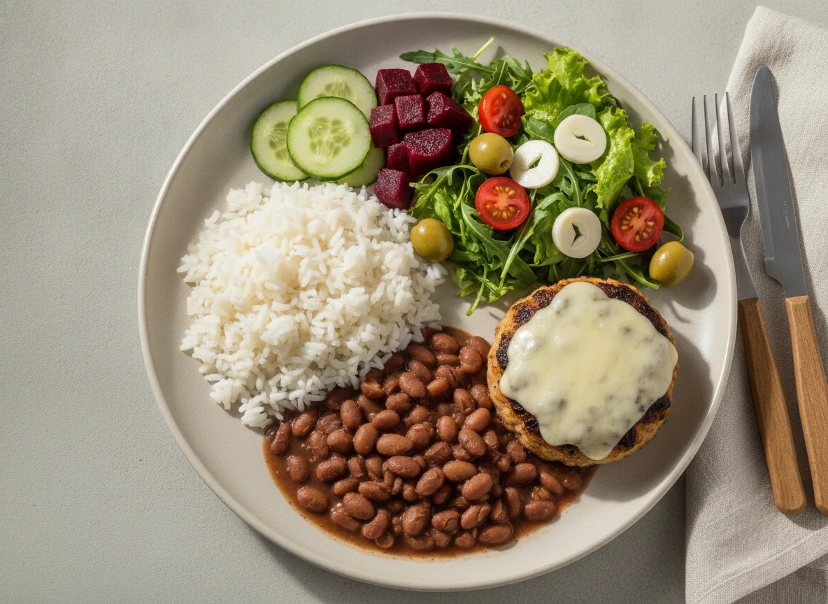 Prato Feito com Hambúrguer de Frango e Salada Mista photo