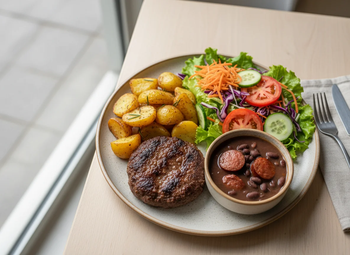 Prato feito com hambúrguer e salada photo