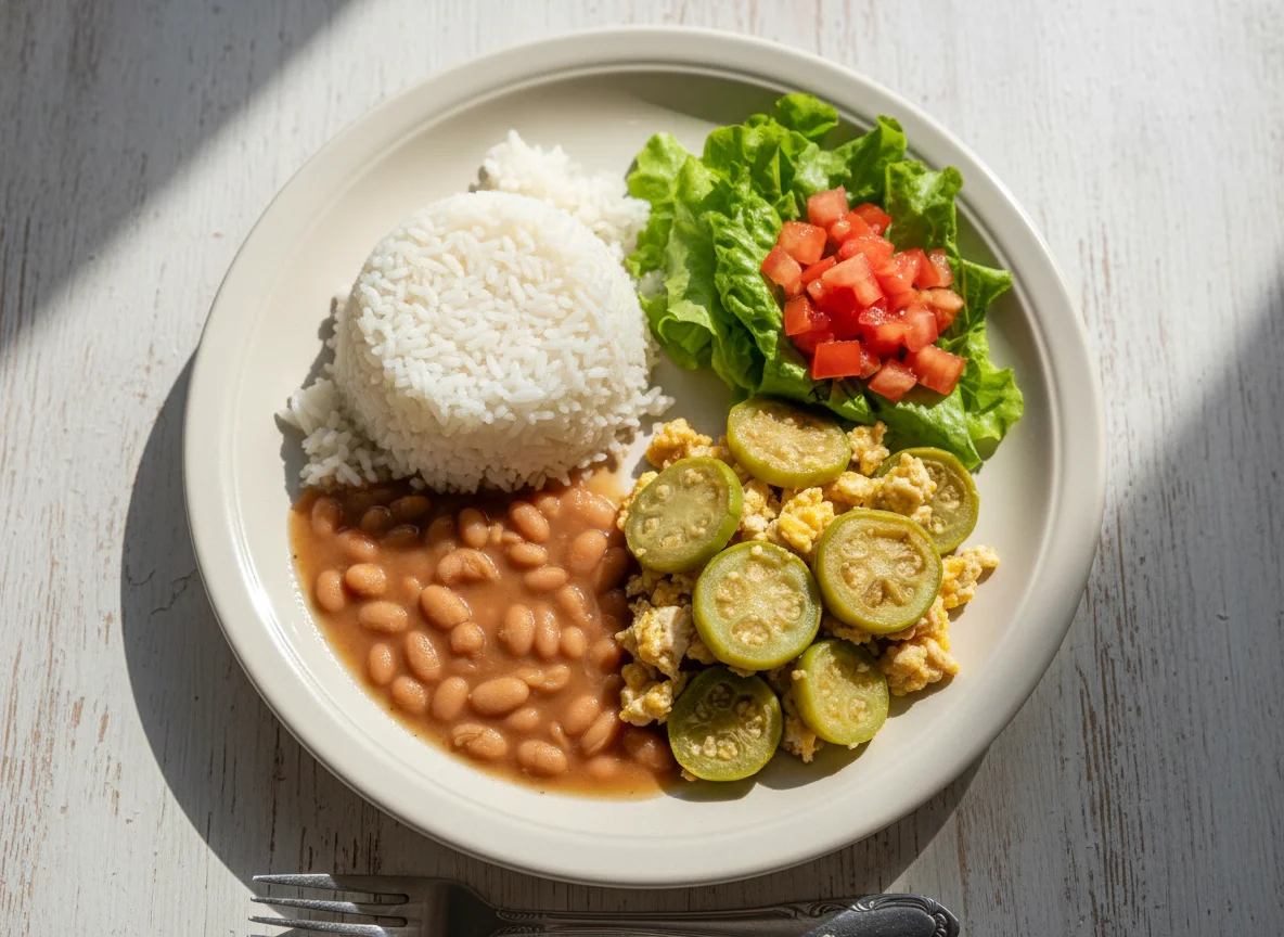 Prato feito com jiló e ovos photo