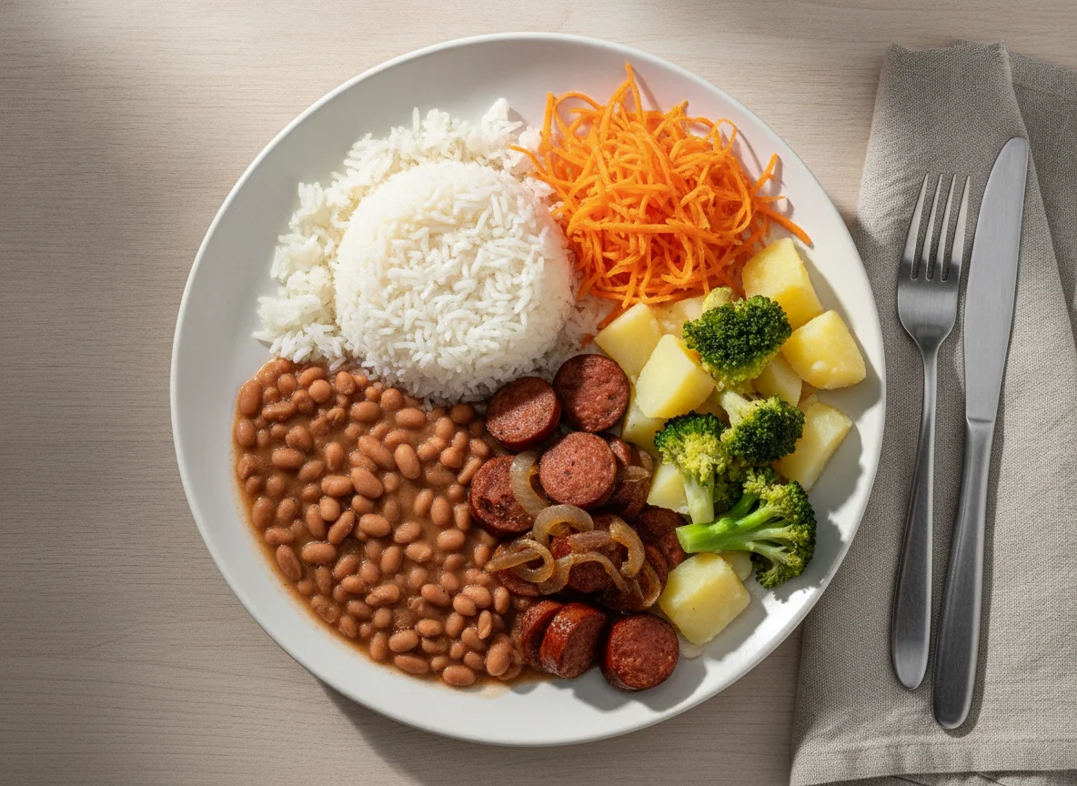 Prato Feito com Linguiça Calabresa e Arroz photo