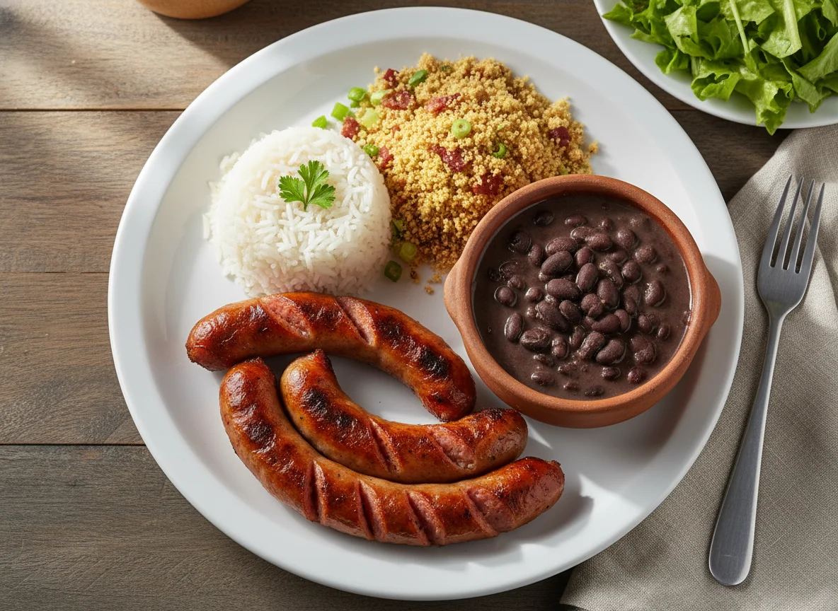 Prato feito com linguiça de churrasco photo