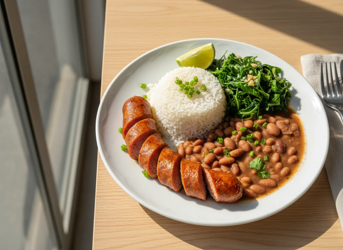 Prato Feito com Linguiça e Feijão photo