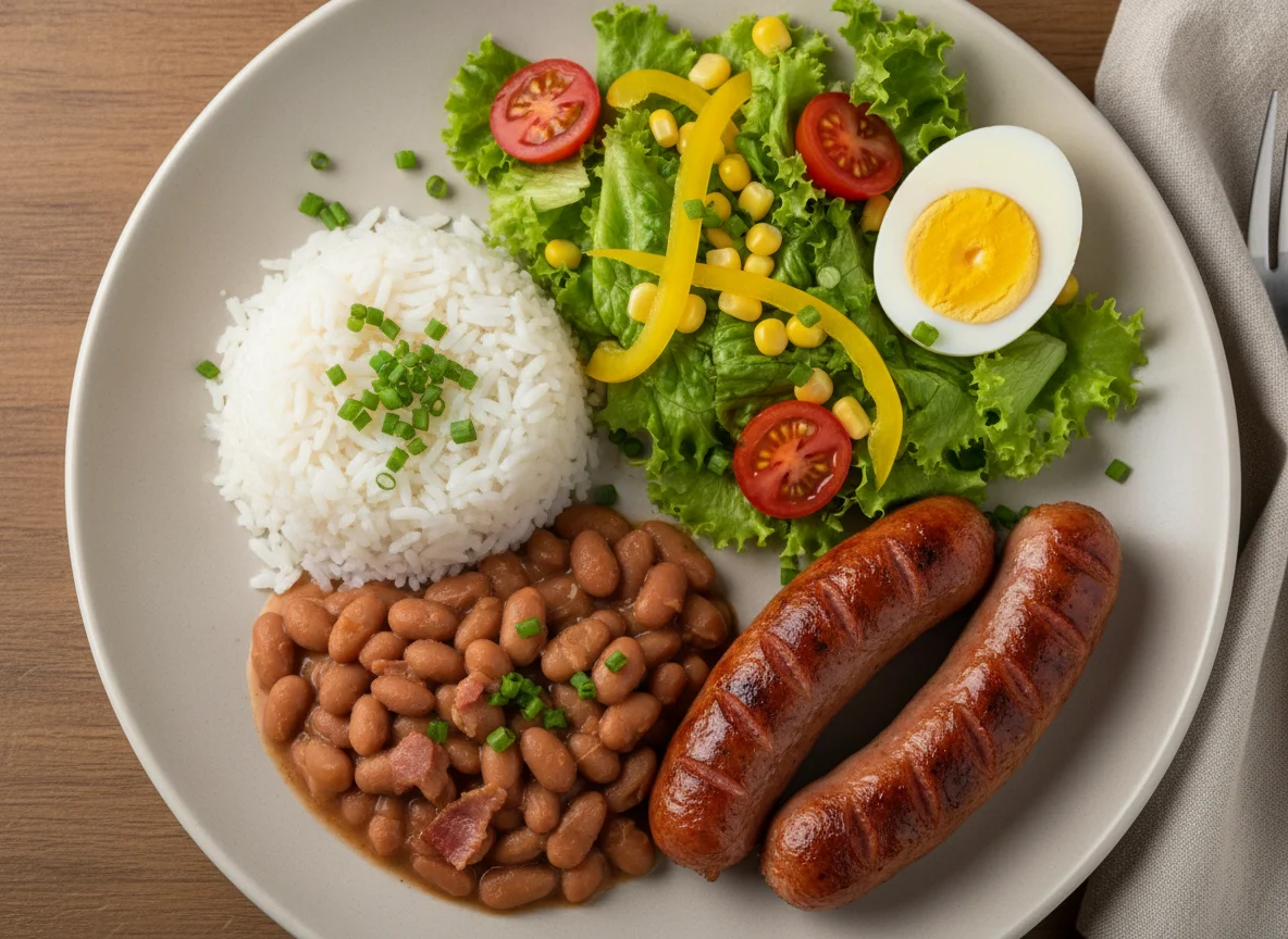 Prato feito com linguiça e salada photo