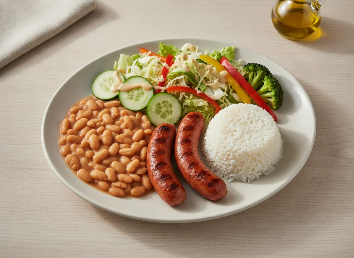 Prato Feito com Linguiça, Feijão e Salada photo