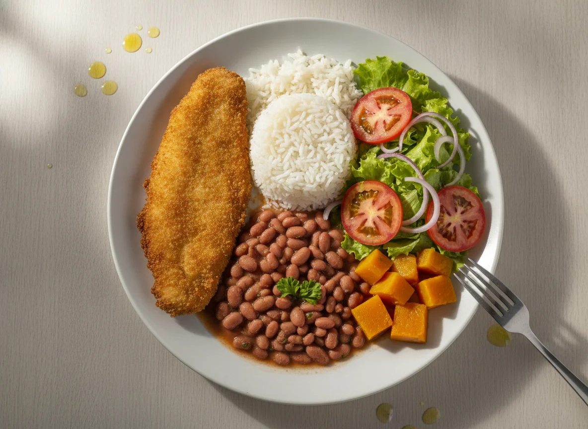 Prato Feito com Peixe à Milanesa, Arroz, Feijão e Salada photo