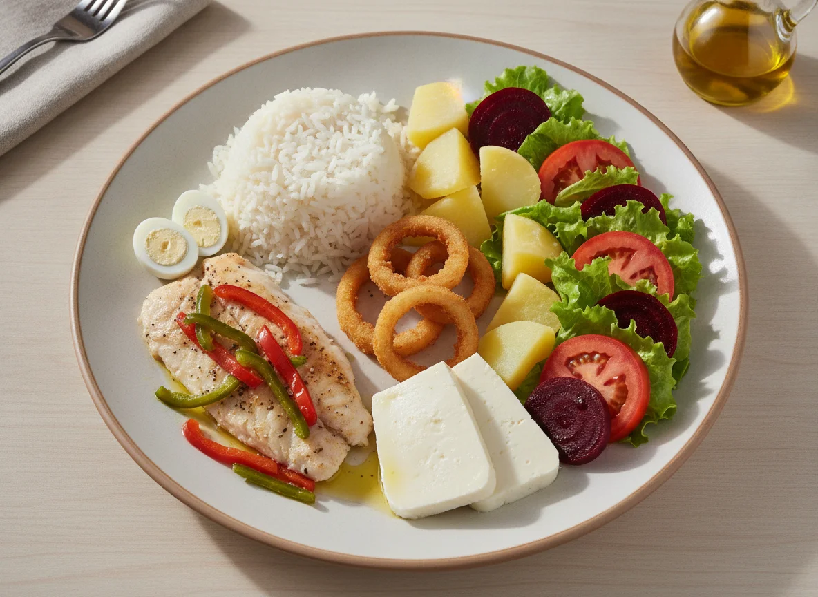 Prato Feito com Peixe, Arroz e Salada photo