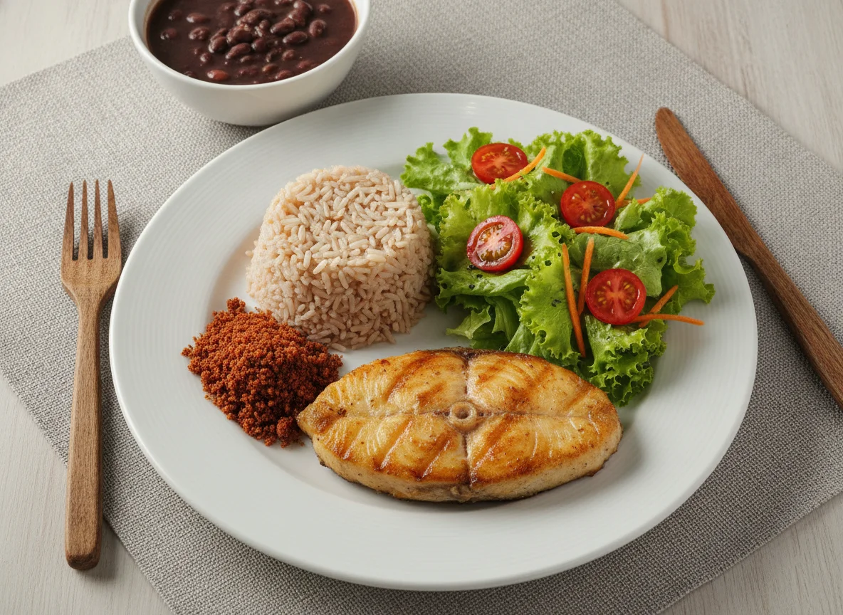 Prato Feito com Peixe Grelhado e Salada photo