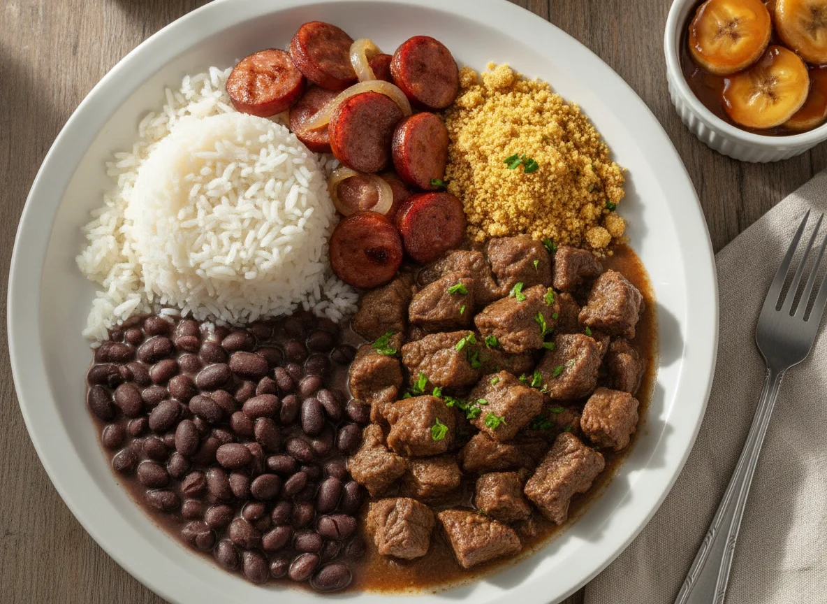 Prato Feito com Picadinho, Linguiça e Feijão photo
