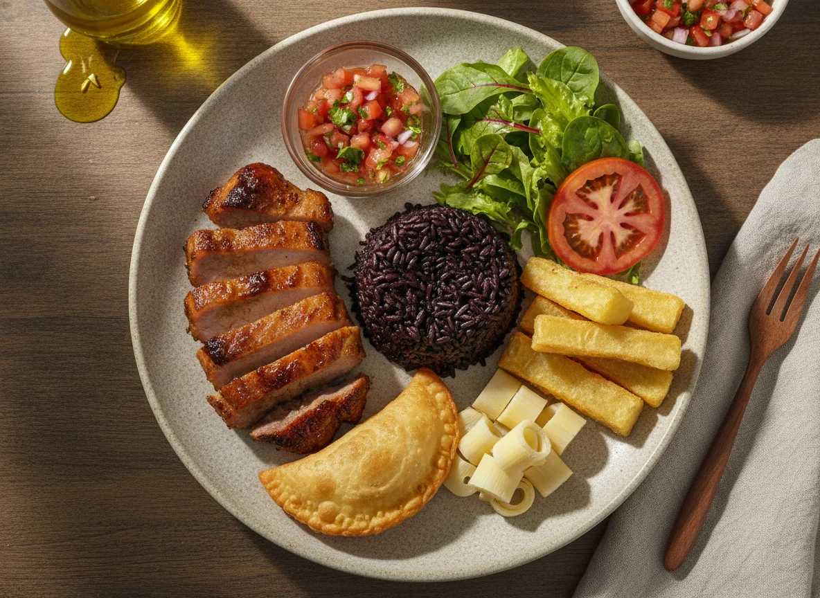 Prato Feito com Porco, Arroz Negro e Acompanhamentos photo