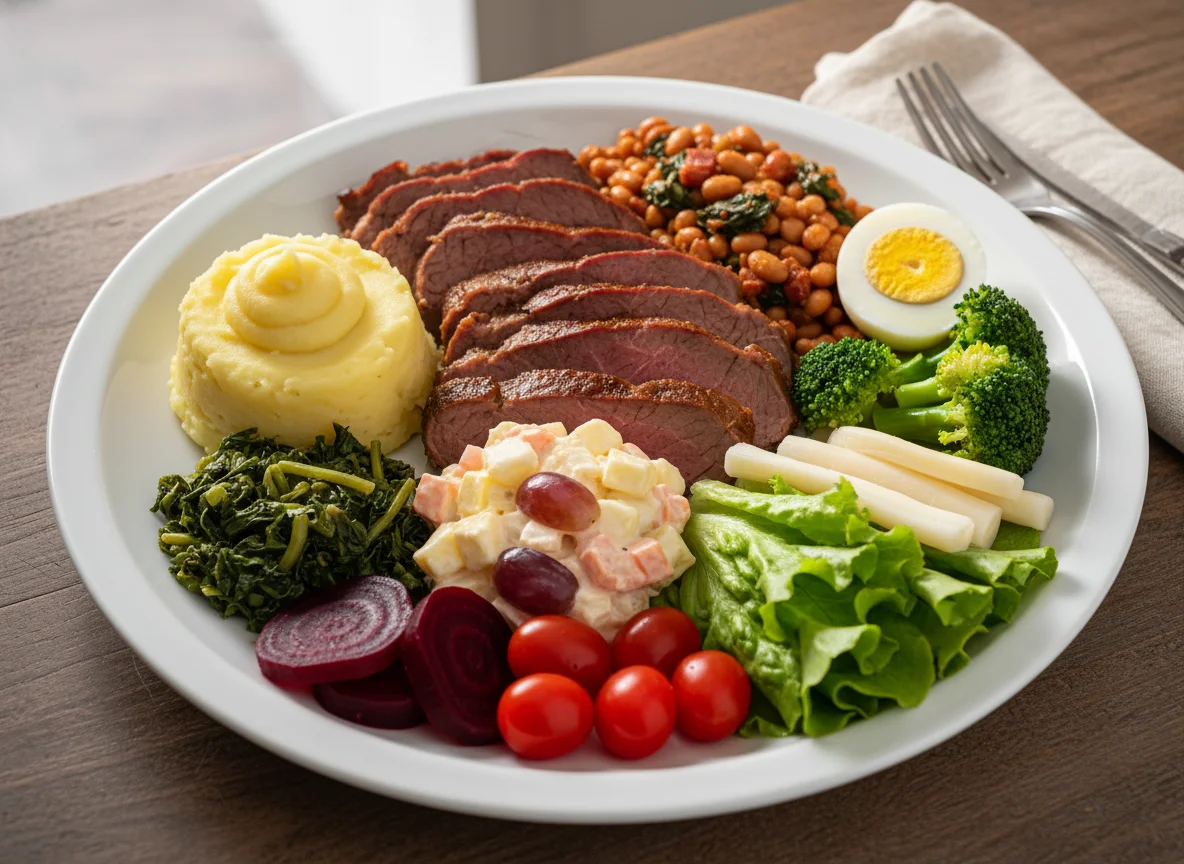 Prato Feito com Salada, Carne e Acompanhamentos photo