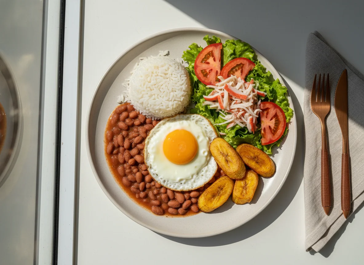 Prato feito com salada e banana frita photo