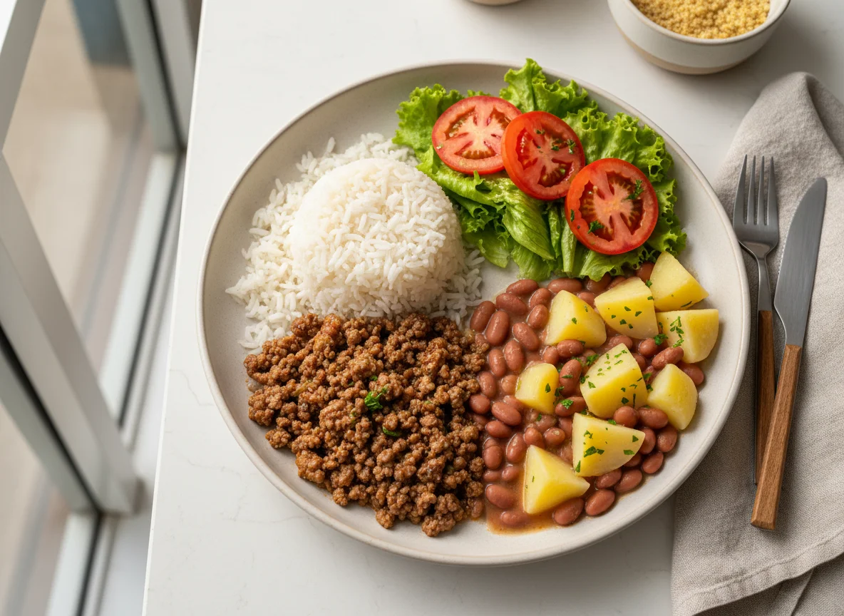 Prato feito com salada e carne moída photo