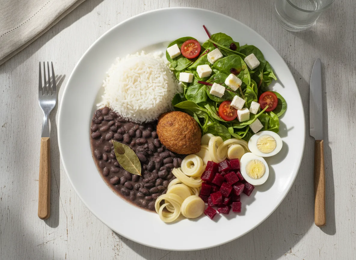 Prato Feito com Salada, Queijo, Arroz, Feijão e Quibe photo