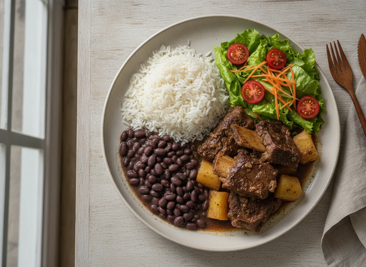 Prato Feito com Vaca Atolada, Arroz, Feijão e Salada photo